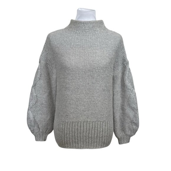 Mint Velvet Women’s Cable Knit Sleeve Mock Neck Sweater Jumper Grey 8 - Picture 1 of 5